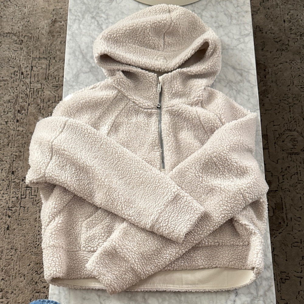 Lululemon Scuba fleece Sherpa Oversized half zip Bone Hoodie pullover ML